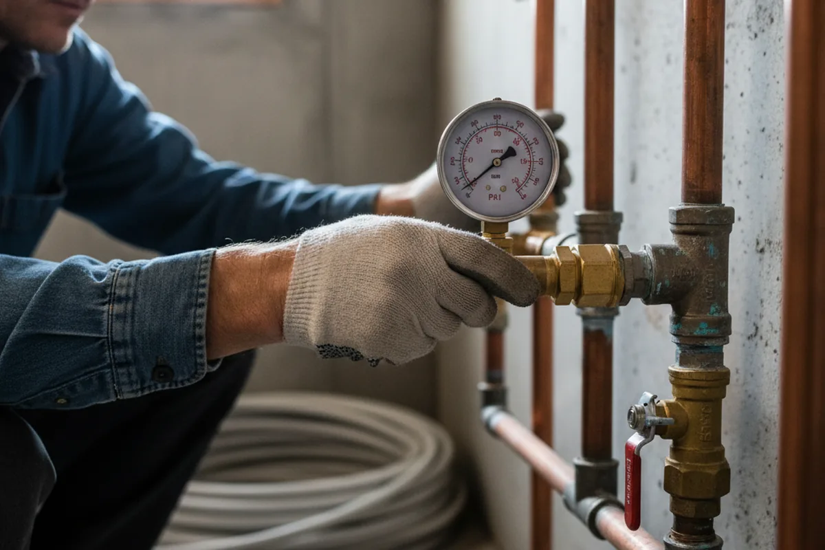 Pressure testing a repaired line during Water Line Repair in Bohannon